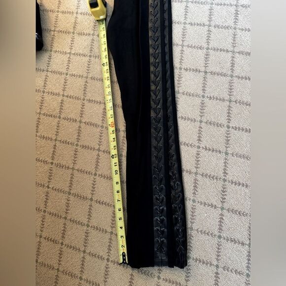 BCBG MaxAzria black leggings with faux leather side stripe with lacing NWOT S - Picture 4 of 6